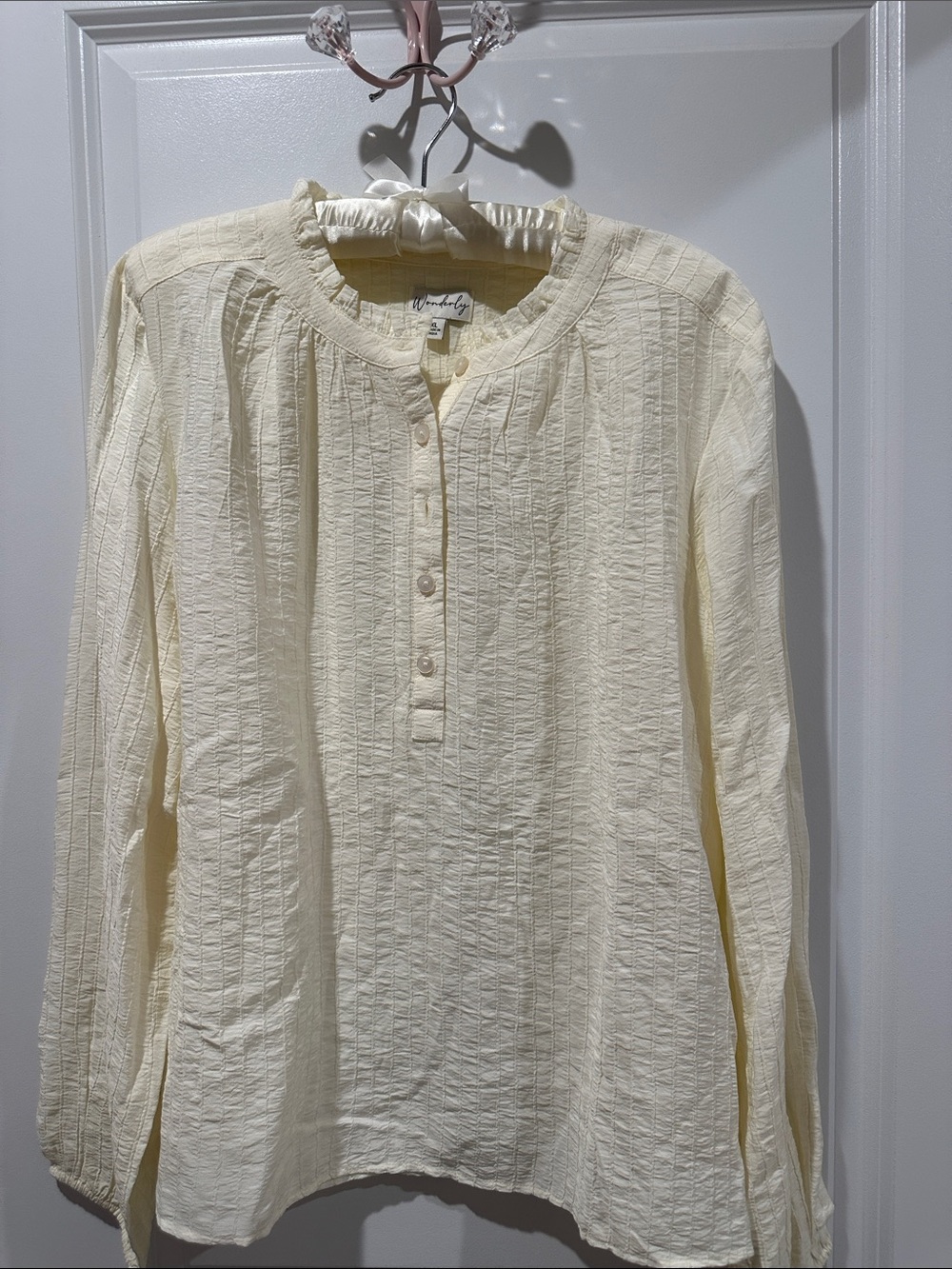 Wonderly Cream Crinkle Long-Sleeve Henley